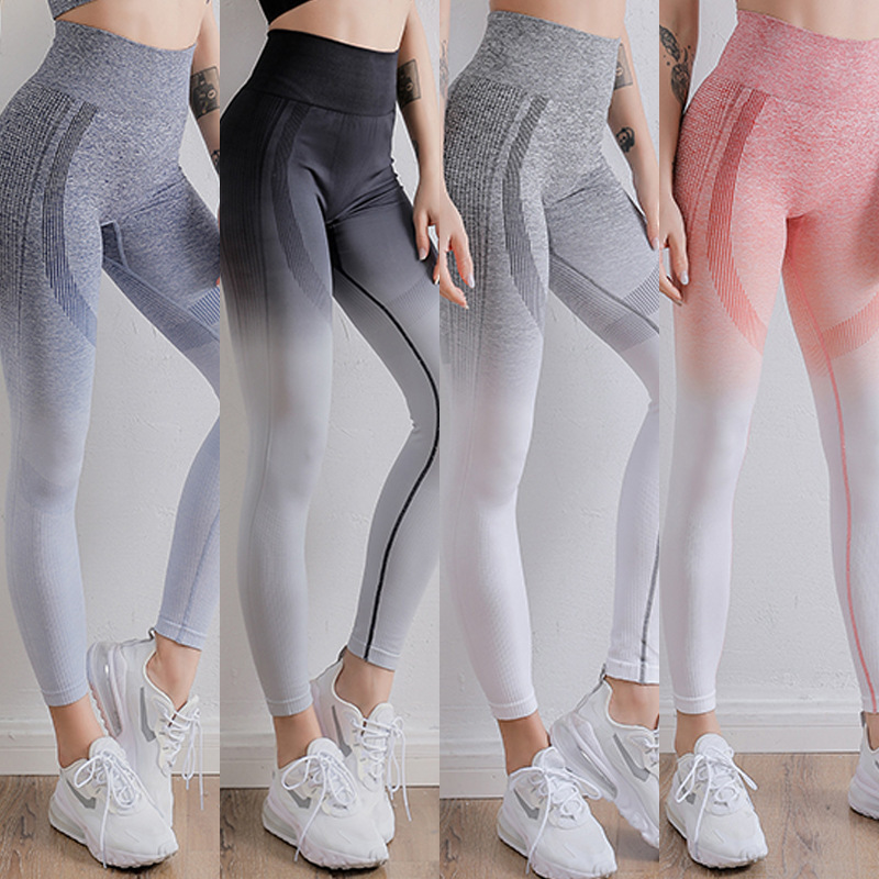 Stokta Sınır Ötesi Dikişsiz Yoga Yüksek Bel Kaldırıcı Fitness Uzun Tayt Nefes Alabilen Degrade Renk Kadın Spor Dar Pantolon