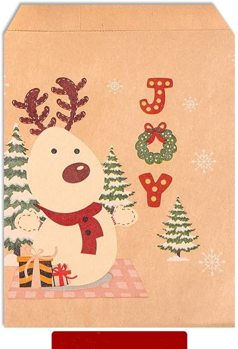 Noel Kraft Kağıt Çanta Noel Baba ve Noel Ağacı Desenli