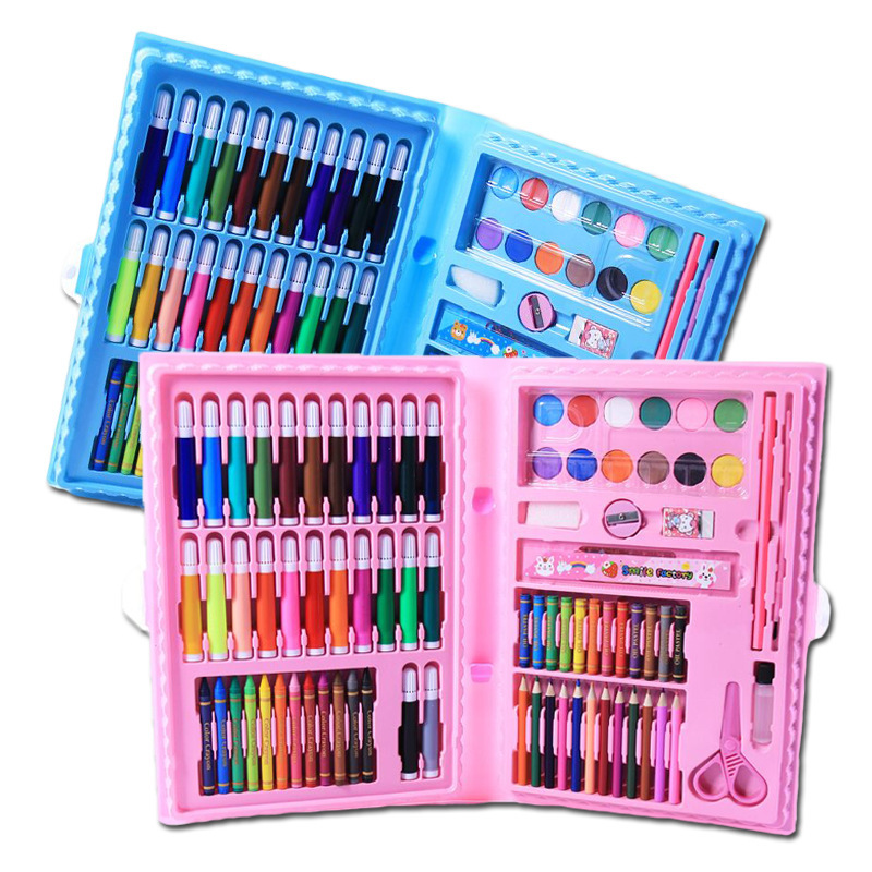 Back to School educational classroom gifts 86-piece watercolor pen set children's painting set colored pencil set gift box wholesale