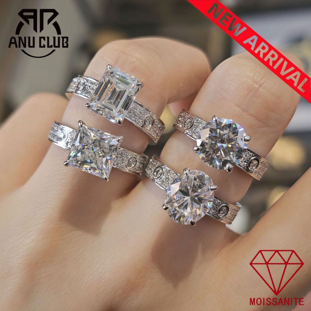 3-Karat-Fancy-Moissanit-Ring, Farbe D, kupfervergoldet, breiter Schaft für Damen