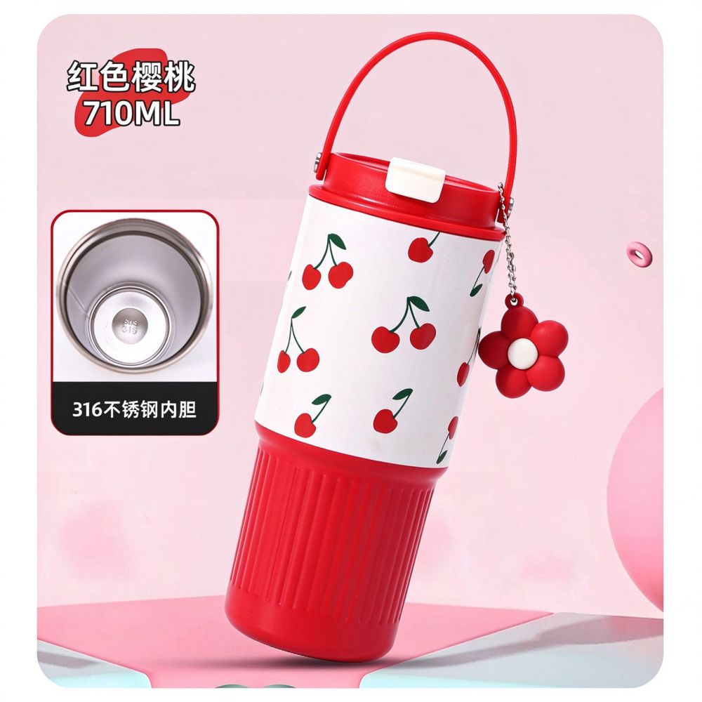 New 304 Stainless Steel Thermos Cup Creative Plaid Pattern Large Capacity Insulated Cup with Handle and Straw Car Cup Wholesale - 10