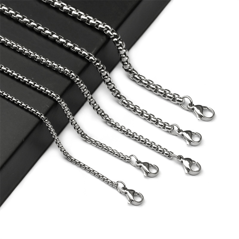 Stainless Steel Square Pearl Necklace with Thick Titanium Steel Snake Bone Chain for Men