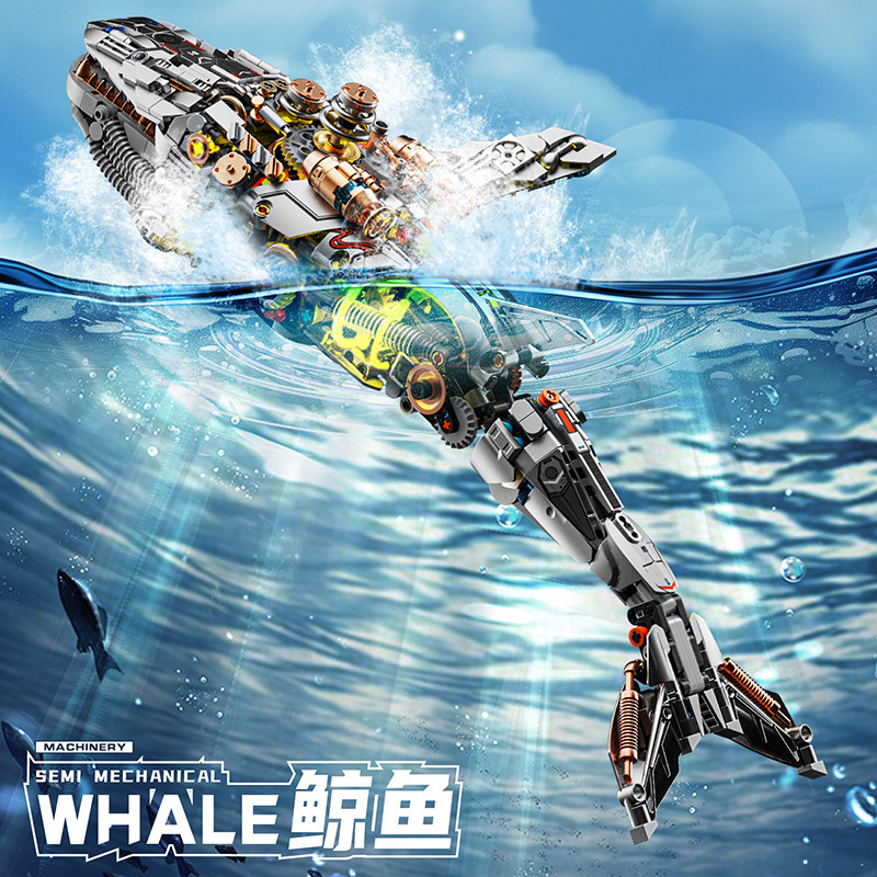 Mechanical Rocking Whale and Dinosaur Building Block Toy for Children