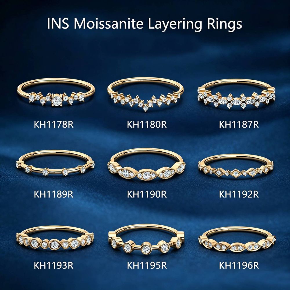 S925 Silber 18K vergoldeter Moissanit-Stapelring für Damen