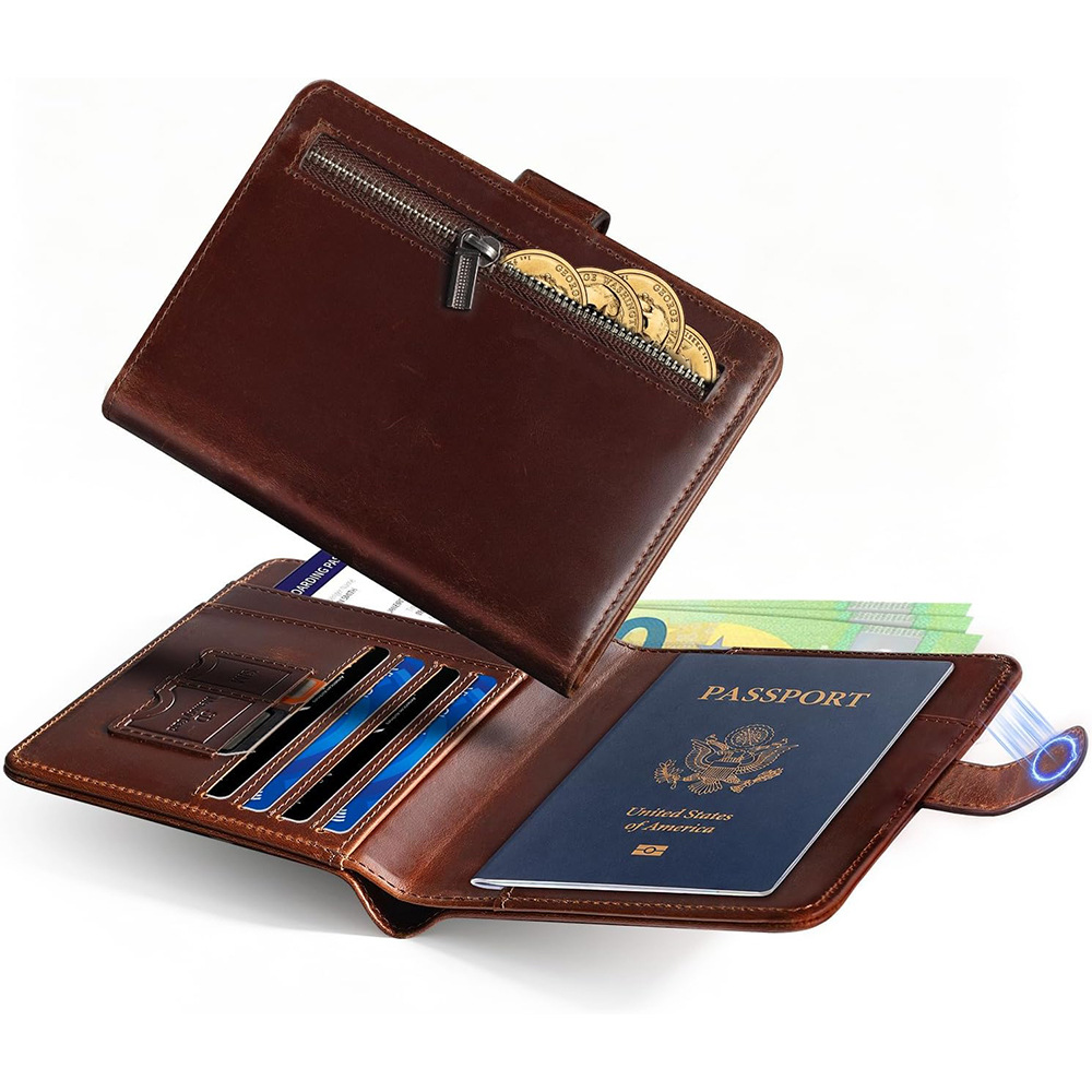 Wholesale Magnetic Snap RFID Blocking Passport Holder Multi-Function Multi-Card Slot Travel Organizer Document Pouch