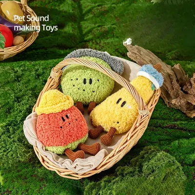Simulated Fruit Plush Dog Toy with Chew Function, Squeaker and Teeth Cleaning