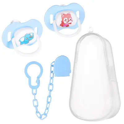 Baby pacifier set with silicone pacifier and chain, cartoon design
