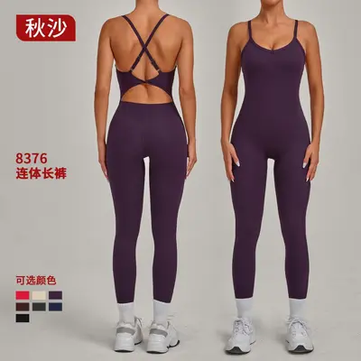 Women's Yoga Jumpsuit with Adjustable Buckle, Cross Waist, Model 8376
