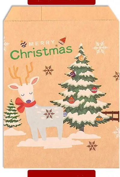 Noel Kraft Kağıt Çanta Noel Baba ve Noel Ağacı Desenli - 11