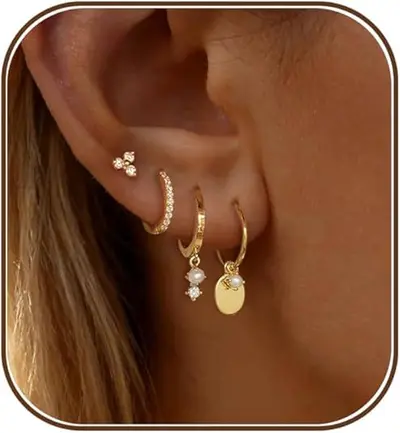 Copper Earring Set with Real Gold Plating and Zircon Stones - 10