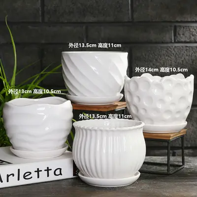 Ceramic Flower Pot, Large and Medium Sizes, White, for Phalaenopsis and Pothos - 7