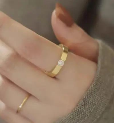 Yüzük, zirkon, titanyum çelik, 18k, tasarımcı, solmaz - 5