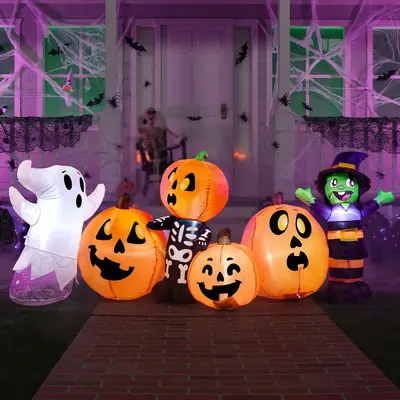 Aufblasbare Halloween-Kürbis-Totenkopf-Geister-Dekofigur mit Beleuchtung