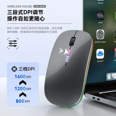 Factory Stock Wholesale Multi-color Wireless Mouse with Charging, Illumination and Battery Display for Notebook, Desktop and Tablet