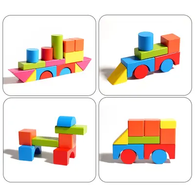 Wooden Children's Building Blocks, Colorful Large Pieces, Ages 3-6 Educational Toy
