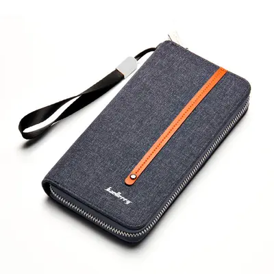 Men's Long Canvas Zip Wallet with Multi-Card Slots and Large Capacity - 5