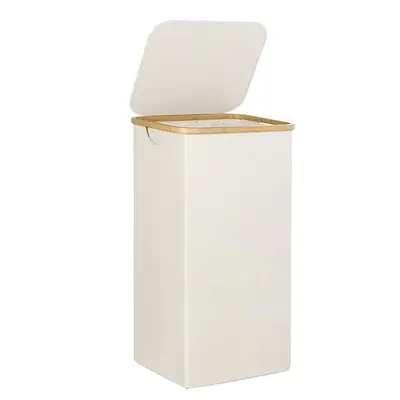 Cross-border Foldable Oxford Cloth Laundry Basket with Bamboo Frame, Lid and Dust Protection, Storage Home Movable Laundry Hamper