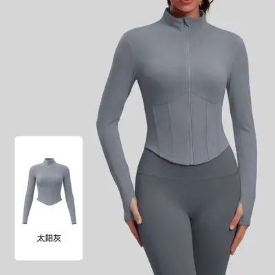 Women's Yoga Jacket, Stand-Collar Long-Sleeve, Running and Pilates Sports Top - 11