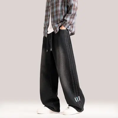 Men's Plus Size Straight-Leg Washed Jeans, Loose Fit, L-9XL