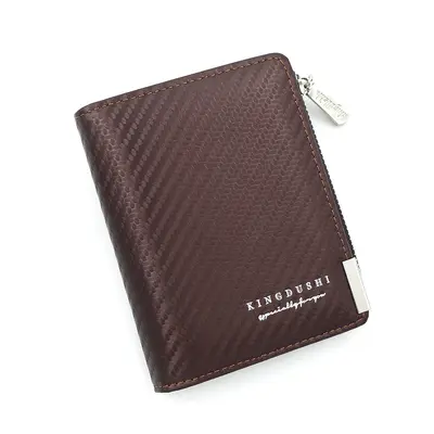 Men's Short Leather Wallet, Side Zipper, Carbon Fiber Pattern, Multifunctional - 8