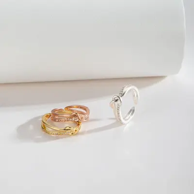 Zirkon yüzük, aşk düğümü tasarımı, kore tarzı, kadın moda - 3