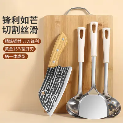 龙泉刀具套装手工锻打刀家用菜刀菜板二合一厨房全套厨具砧板组合 - 1