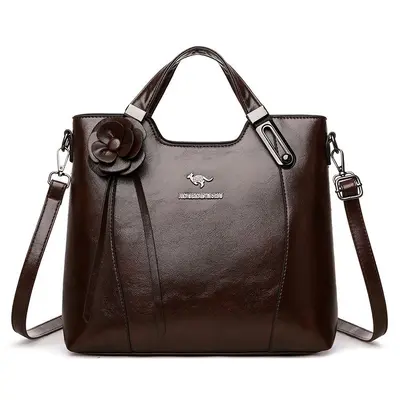 Middle-Aged Women's Soft Leather Single Shoulder Crossbody Handbag - 10