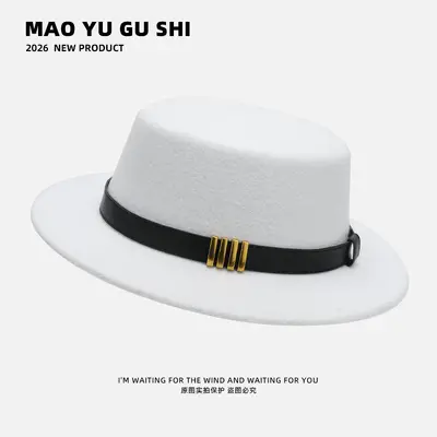 Hepburn-Style Wool Felt Flat-Top Fedora Hat for Women - 13