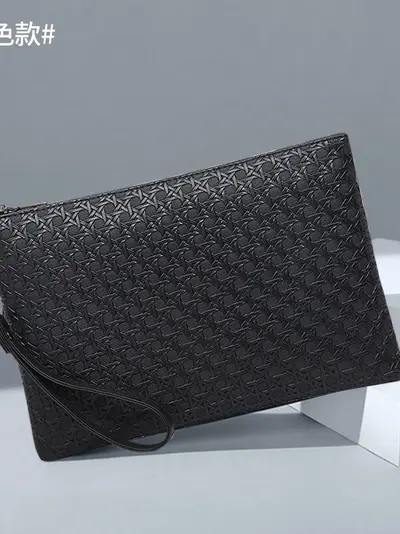 Men's Clutch Bag, Bird's Nest Pattern Soft Leather Envelope Bag - 2