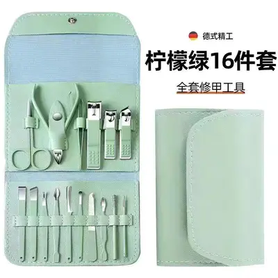 Nagelschere Set Matcha Grün 16-teiliges Schönheits-Maniküre-Werkzeug Nagelschere Maniküre Pediküre Messer Großhandel Etikettierung - 7