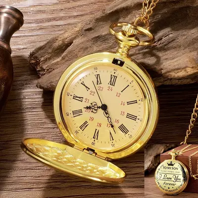 Vintage Taschenuhr mit Klapp-Deckel, Goldkette - 7