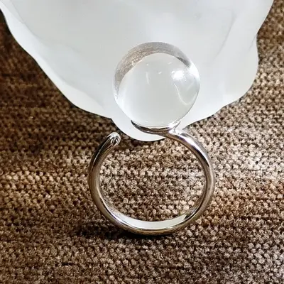 Natural Brazilian White Crystal Ring, 14 Large Stones, Adjustable - 8