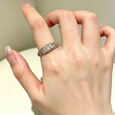 Coffee Gold Zircon Ring, Open Design, Stackable - 9