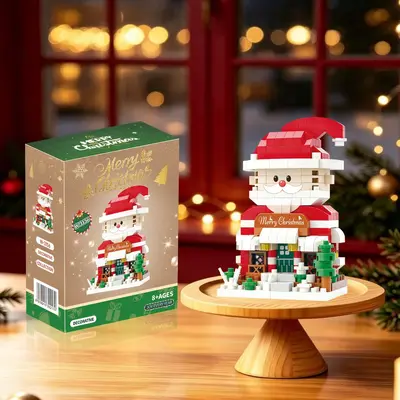 Çocuklar için Noel temalı mikro yapı taşı seti, Noel Baba, kardan adam ve ağaç ev - 2