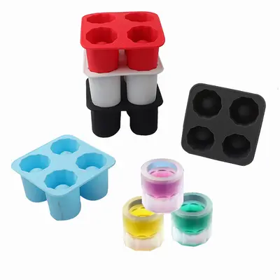 Four-hole ice bucket silicone mold ice cube mold cylindrical water glass cola ice cube whiskey ice mold pot grinding tool