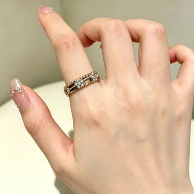 Coffee Gold Zircon Ring, Open Design, Stackable - 8