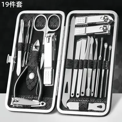 Stainless steel manicure set, 19 pieces, nail clippers and pedicure tools