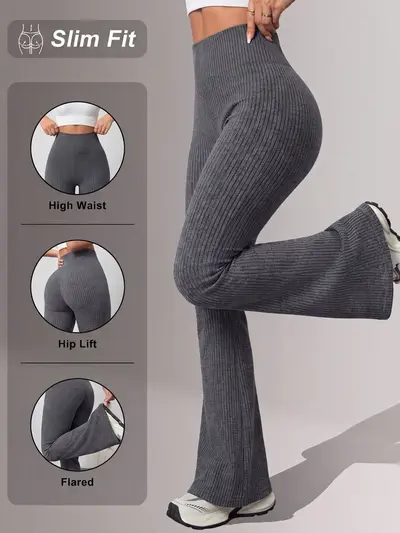 Women's Yoga Leggings Ribbed, High Waist, Tummy Control, Autumn-Winter