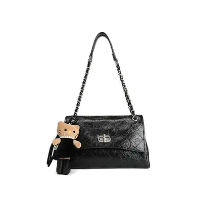 Women's Hourglass Bag with Chain Strap, Diamond Pattern, Shoulder and Crossbody - 2