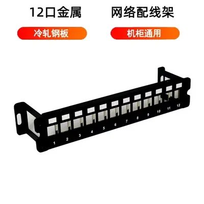 1U Metal Shielded Patch Panel, 6/8/12 Ports, Galvanized Steel