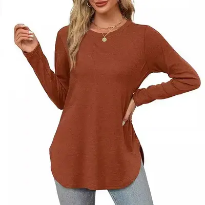 Damen-Langarmshirt in Uni-Farbe, Rundhalsausschnitt, locker geschnitten