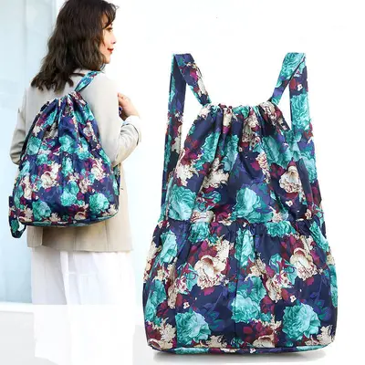 Floral Pleated Large-Capacity Foldable Women's Backpack, Travel - 3