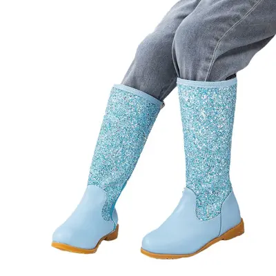 Neue Mädchen-Prinzessinnenstiefel mit Pailletten 2026, lange Stiefel für kleine Mädchen mit Fleecefütterung und warmem Futter, weiche Sohle, bequeme Overknee-Reitstiefel