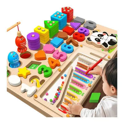 Montessori Smartboard Früherziehungs-Lernspielzeug für Kinder 0-3 Jahre Lehrmittel Bausteine 0-1 Jahre 2 Baby Holzpuzzles 1