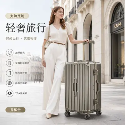 Aluminum Frame Trolley Suitcase, Silent Wheels, Combination Lock, 28/24/20 Inch - 4