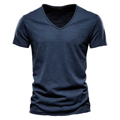 Men's Solid Slub V-Neck T-Shirt, 100% Cotton, Short Sleeve