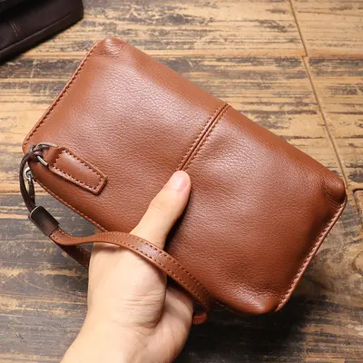 Men's Genuine Leather Clutch and Long Wallet, Soft Leather, Zipper, Cowhide - 3