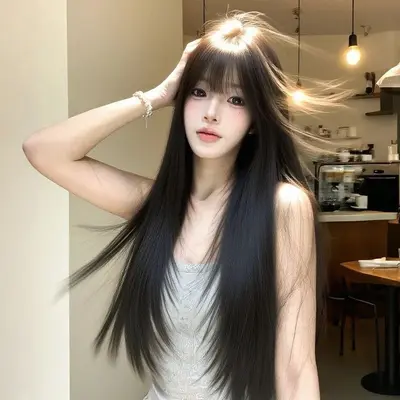 Women's Realistic Crown Topper Hair Piece with Full Bangs - 5