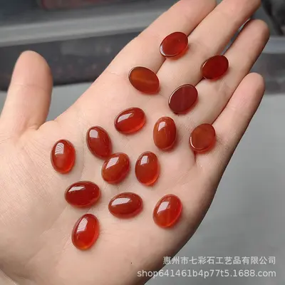 [Rote Achat Ringfassung] Halbkugelförmige rote Perlenform Ringfassung, ovaler Chalcedon loser Edelstein für DIY-Schmuckherstellung. - 11