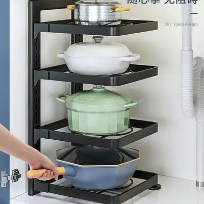 Topfständer zum Aufbewahren von Töpfen und Pfannen, Küchen-Edelstahlregal, Speicherregal unter dem Waschbecken, innenliegend mehrschichtiger mehrstöckiger Haushaltschrank. - 4
